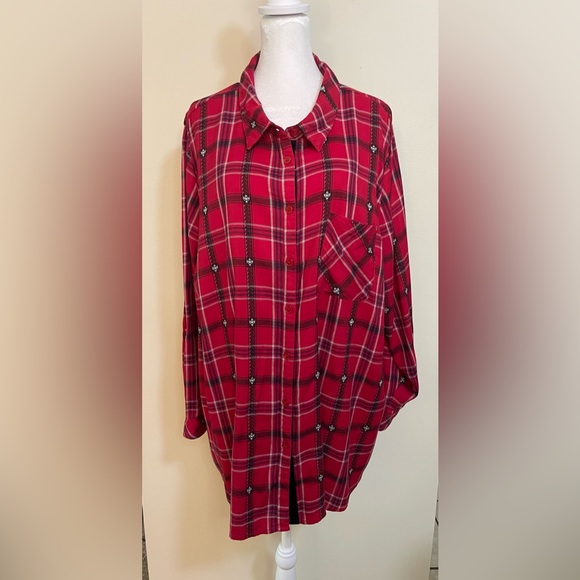 Catherines Women’s Button Down Shirt Red Plaid Size 2X - Picture 4 of 17
